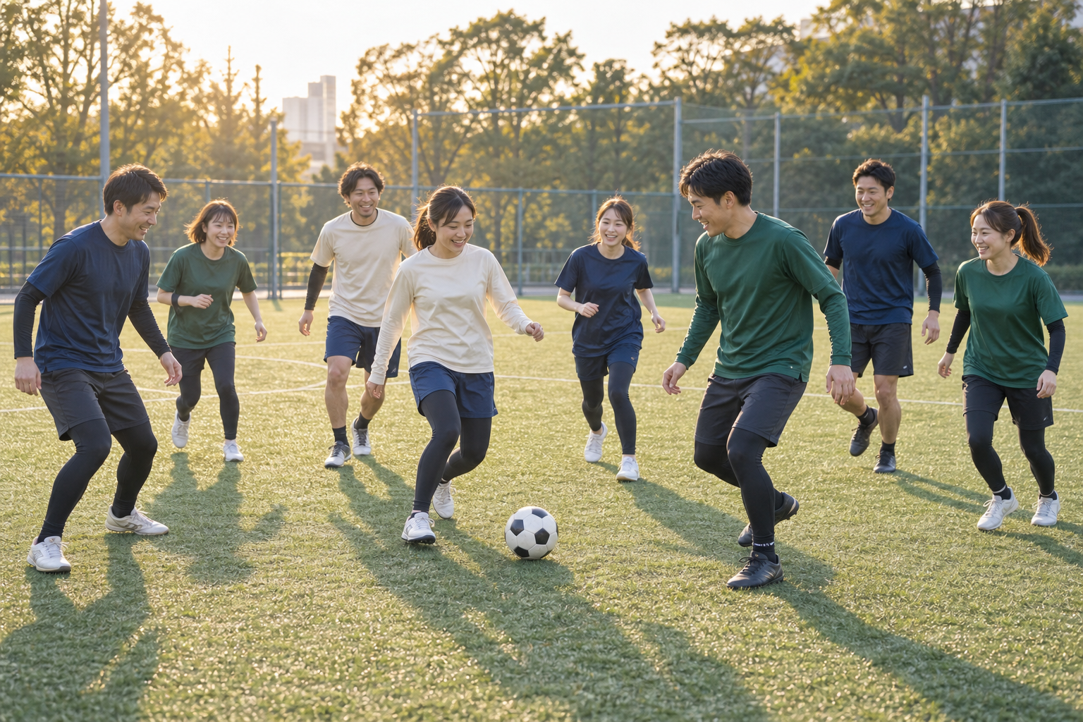 会社の仲間と笑顔でフットボールを楽しむイメージ